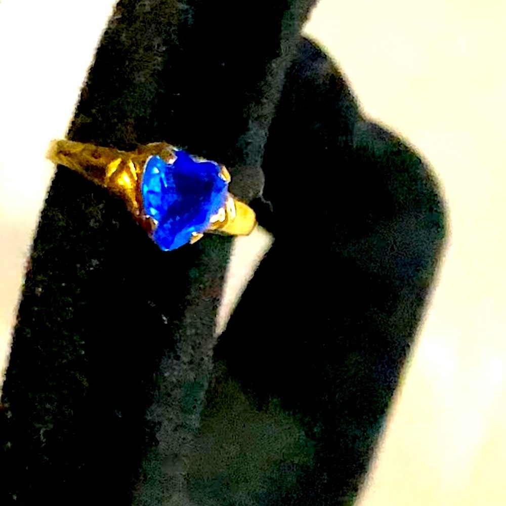10k SOLID GOLD HEART SHAPED BLUE BABY RING {NEW OLD STOCK} {VINTAGE} UNWORN!